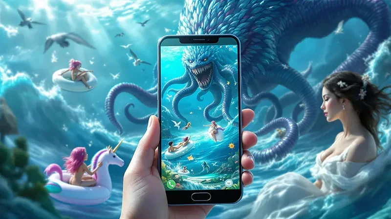 Arena tembak ikan dengan target laut dan efek tembakan